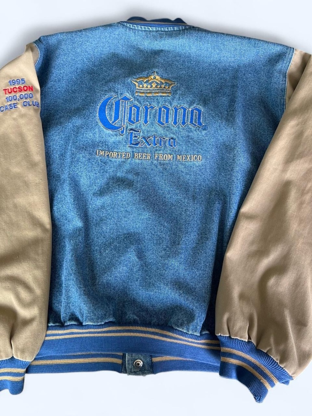 Corona Blue and Gold Denim Logo Jacket